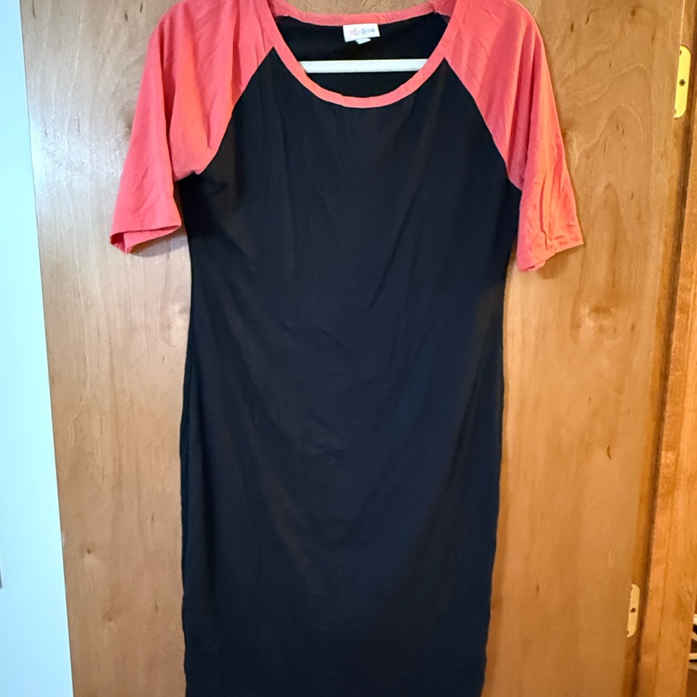 LuLaRoe Black and Coral Midi Dress